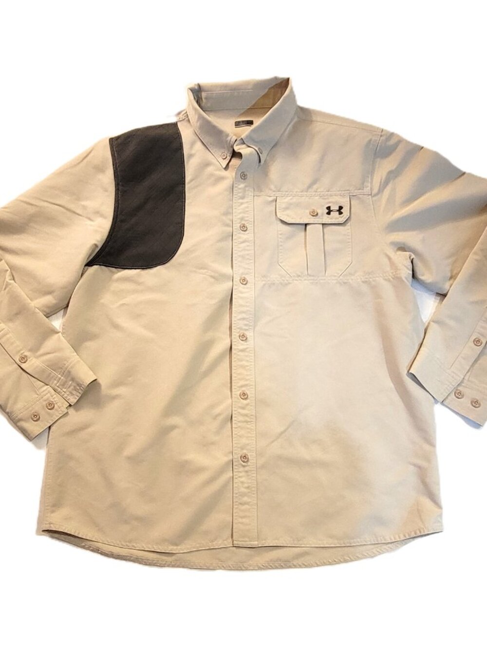 Under Armour Mens 2XL Hunting Shooting Shirt Tan Long Sleeve Padded Recoil Pad